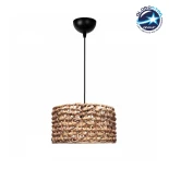 GloboStar® POMEGRANDE 204-0160 Boho Κρεμαστό Φωτιστικό Kαπέλο Μονόφωτο 1 x e27 led IP20  Καφέ Rattan - Μ30 x Π30 x Υ16cm