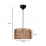 GloboStar® POMEGRANDE 204-0160 Boho Κρεμαστό Φωτιστικό Kαπέλο Μονόφωτο 1 x e27 led IP20  Καφέ Rattan - Μ30 x Π30 x Υ16cm