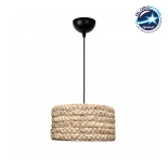 GloboStar® POMEGRANDE 204-0161 Boho Κρεμαστό Φωτιστικό Kαπέλο Μονόφωτο 1 x E27 IP20 Μπεζ Rattan - Μ29 x Π29 x Υ15cm
