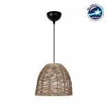 GloboStar® MEKA 204-0162 Boho Κρεμαστό Φωτιστικό Kαπέλο Μονόφωτο 1 x e27 led IP20  Καφε Σχοινί - Μ31 x Π31 x Υ26cm