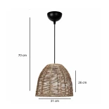GloboStar® MEKA 204-0162 Boho Κρεμαστό Φωτιστικό Kαπέλο Μονόφωτο 1 x e27 led IP20  Καφε Σχοινί - Μ31 x Π31 x Υ26cm