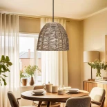 GloboStar® MEKA 204-0162 Boho Κρεμαστό Φωτιστικό Kαπέλο Μονόφωτο 1 x e27 led IP20  Καφε Σχοινί - Μ31 x Π31 x Υ26cm