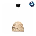 GloboStar® MEKA 204-0163 Boho Κρεμαστό Φωτιστικό Kαπέλο Μονόφωτο 1 x e27 led IP20  Μπεζ  Rattan - Μ31 x Π31 x Υ26cm