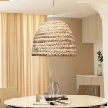 GloboStar® MEKA 204-0163 Boho Κρεμαστό Φωτιστικό Kαπέλο Μονόφωτο 1 x e27 led IP20  Μπεζ  Rattan - Μ31 x Π31 x Υ26cm