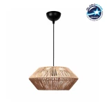 GloboStar® CASTRO 204-0164 Boho Κρεμαστό Φωτιστικό Kαπέλο Μονόφωτο 1 x E27 IP20 Μπεζ Σχοινί - Μ32 x Π32 x Υ13cm
