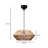 GloboStar® CASTRO 204-0164 Boho Κρεμαστό Φωτιστικό Kαπέλο Μονόφωτο 1 x E27 IP20 Μπεζ Σχοινί - Μ32 x Π32 x Υ13cm