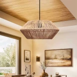 GloboStar® CASTRO 204-0164 Boho Κρεμαστό Φωτιστικό Kαπέλο Μονόφωτο 1 x E27 IP20 Μπεζ Σχοινί - Μ32 x Π32 x Υ13cm