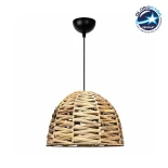 GloboStar® MEKA 204-0165 Boho Κρεμαστό Φωτιστικό Kαπέλο Μονόφωτο 1 x e27 led IP20  Καφε Rattan - Μ31 x Π31 x Υ26cm
