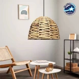 GloboStar® MEKA 204-0165 Boho Κρεμαστό Φωτιστικό Kαπέλο Μονόφωτο 1 x e27 led IP20  Καφε Rattan - Μ31 x Π31 x Υ26cm