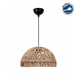 GloboStar® SAND 204-0167 Boho Κρεμαστό Φωτιστικό Kαπέλο Μονόφωτο 1 x e27 led IP20  Μπεζ Σχοινί - Μ29 x Π29 x Υ16cm