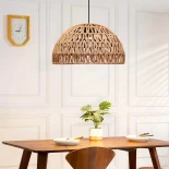 GloboStar® SAND 204-0167 Boho Κρεμαστό Φωτιστικό Kαπέλο Μονόφωτο 1 x e27 led IP20  Μπεζ Σχοινί - Μ29 x Π29 x Υ16cm