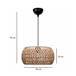 GloboStar® DARIO 204-0168 Boho Κρεμαστό Φωτιστικό Kαπέλο Μονόφωτο 1 x e27 led IP20  Καφέ Σχοινί - Μ30 x Π30 x Υ15cm