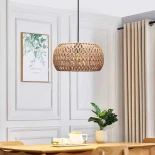 GloboStar® DARIO 204-0168 Boho Κρεμαστό Φωτιστικό Kαπέλο Μονόφωτο 1 x e27 led IP20  Καφέ Σχοινί - Μ30 x Π30 x Υ15cm