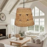 GloboStar® PANIER 204-0170 Boho Κρεμαστό Φωτιστικό Kαπέλο Μονόφωτο 1 x e27 led IP20  Καφε Σχοινί - Μ32 x Π32 x Υ30cm
