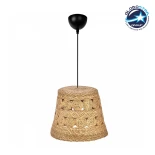 GloboStar® PANIER 204-0171 Boho Κρεμαστό Φωτιστικό Kαπέλο Μονόφωτο 1 x e27 led IP20  Καφε Σχοινί - Μ32 x Π32 x Υ30cm