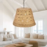 GloboStar® PANIER 204-0171 Boho Κρεμαστό Φωτιστικό Kαπέλο Μονόφωτο 1 x e27 led IP20  Καφε Σχοινί - Μ32 x Π32 x Υ30cm