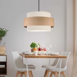 GloboStar® SOHO 204-0172 Μοντέρνο Κρεμαστό Φωτιστικό Kαπέλο Μονόφωτο 1 x e27 led IP20 Μπεζ  Με Καφέ Ύφασμα - Μ30 x Π30 x Υ20cm