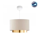 GloboStar® BASIL 204-0173 Μοντέρνο Κρεμαστό Φωτιστικό Kαπέλο Μονόφωτο 1 x e27 led IP20 Μπεζ  Με Χρυσό  Ύφασμα - Μ30 x Π30 x Υ20cm
