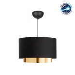GloboStar® BASIL 204-0174 Μοντέρνο Κρεμαστό Φωτιστικό Kαπέλο Μονόφωτο 1 x e27 led IP20 Μαύρο  Με Χρυσό  Ύφασμα - Μ30 x Π30 x Υ20cm