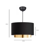 GloboStar® BASIL 204-0174 Μοντέρνο Κρεμαστό Φωτιστικό Kαπέλο Μονόφωτο 1 x e27 led IP20 Μαύρο  Με Χρυσό  Ύφασμα - Μ30 x Π30 x Υ20cm