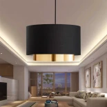 GloboStar® BASIL 204-0174 Μοντέρνο Κρεμαστό Φωτιστικό Kαπέλο Μονόφωτο 1 x e27 led IP20 Μαύρο  Με Χρυσό  Ύφασμα - Μ30 x Π30 x Υ20cm