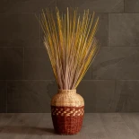 GloboStar® Artificial Garden TOULOUSE 21225 Διακοσμητικό Πλεκτό Καλάθι - Κασπώ Γλάστρα - Flower Pot Μπεζ με Κόκκινο Π25 x M25 x Υ32cm