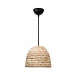GloboStar® MEKA 204-0163 Boho Κρεμαστό Φωτιστικό Kαπέλο Μονόφωτο 1 x e27 led IP20  Μπεζ  Rattan - Μ31 x Π31 x Υ26cm