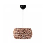 GloboStar® DARIO 204-0159 Boho Κρεμαστό Φωτιστικό Kαπέλο Μονόφωτο 1 x e27 led IP20  Καφέ Rattan - Μ30 x Π30 x Υ16cm