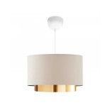 GloboStar® BASIL 204-0173 Μοντέρνο Κρεμαστό Φωτιστικό Kαπέλο Μονόφωτο 1 x e27 led IP20 Μπεζ  Με Χρυσό  Ύφασμα - Μ30 x Π30 x Υ20cm