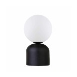 GloboStar® MAGIC 204-0132 Μοντέρνο Eπιτραπέζιο Φωτιστικό Μονόφωτο 1 x e27 led IP20 Μαύρο Μέταλλο με Γαλακτερό Γυαλί - Μ13 x Π13 x Υ28cm