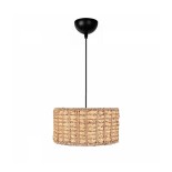 GloboStar® POMEGRANDE 204-0157 Boho Κρεμαστό Φωτιστικό Kαπέλο Μονόφωτο 1 x e27 led IP20  Μπεζ Rattan - Μ30 x Π30 x Υ16cm