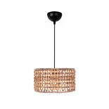 GloboStar® POMEGRANDE 204-0158 Boho Κρεμαστό Φωτιστικό Kαπέλο Μονόφωτο 1 x e27 led IP20  Μπεζ Rattan με Καφέ Ξυλο - Μ30 x Π30 x Υ16cm