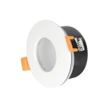 GLOBOSTAR® KAPA 60889 Χωνευτή Στρόγγυλη Βάση Σποτ Οροφής/Μπάνιου για Λάμπα MR16/GU10 Αδιάβροχο IP65 - Λευκό Αλουμίνιο & Λευκό Γυαλί - Φ8.5 x Υ4.2cm / Q7.5cm
