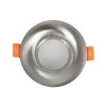 GLOBOSTAR® LAMDA 61317 Χωνευτή Στρόγγυλη Βάση Σποτ Οροφής/Μπάνιου για Λάμπα MR16/GU10 Αδιάβροχο IP65 - Νίκελ Βούρτσας Αλουμίνιο & Λευκό Γυαλί - Φ8.5 x Υ3.5cm / Q7.5cm