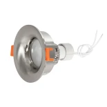 GLOBOSTAR® LAMDA 61317 Χωνευτή Στρόγγυλη Βάση Σποτ Οροφής/Μπάνιου για Λάμπα MR16/GU10 Αδιάβροχο IP65 - Νίκελ Βούρτσας Αλουμίνιο & Λευκό Γυαλί - Φ8.5 x Υ3.5cm / Q7.5cm