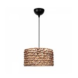 GloboStar® POMEGRANDE 204-0160 Boho Κρεμαστό Φωτιστικό Kαπέλο Μονόφωτο 1 x e27 led IP20  Καφέ Rattan - Μ30 x Π30 x Υ16cm
