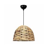 GloboStar® MEKA 204-0165 Boho Κρεμαστό Φωτιστικό Kαπέλο Μονόφωτο 1 x e27 led IP20  Καφε Rattan - Μ31 x Π31 x Υ26cm