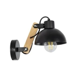 GloboStar® GRANT 00902 Μοντέρνο Επιτοίχιο Φωτιστικό Απλίκα Μονόφωτο 1 x E27 IP20 Μαύρο Μέταλλο με Μπεζ Ξύλο - Μ15 x Π23 x Υ22cm