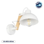 GloboStar® GRANT 00903 Μοντέρνο Επιτοίχιο Φωτιστικό Απλίκα Μονόφωτο 1 x E27 IP20 Λευκό Μέταλλο με Μπεζ Ξύλο - Μ15 x Π23 x Υ22cm