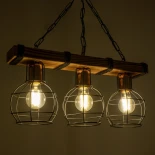 GloboStar® STARLO 201-0006 Vintage Κρεμαστό Φωτιστικό Ράγα Τρίφωτο 3 x E27 IP20 Μπεζ Ξύλο με Μαύρο Μέταλλο - Μ50 x Π16 x Υ23cm