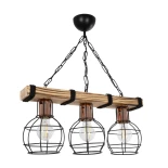 GloboStar® STARLO 201-0006 Vintage Κρεμαστό Φωτιστικό Ράγα Τρίφωτο 3 x E27 IP20 Μπεζ Ξύλο με Μαύρο Μέταλλο - Μ50 x Π16 x Υ23cm