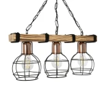 GloboStar® STARLO 201-0006 Vintage Κρεμαστό Φωτιστικό Ράγα Τρίφωτο 3 x E27 IP20 Μπεζ Ξύλο με Μαύρο Μέταλλο - Μ50 x Π16 x Υ23cm
