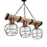 GloboStar® STARLO 201-0006 Vintage Κρεμαστό Φωτιστικό Ράγα Τρίφωτο 3 x E27 IP20 Μπεζ Ξύλο με Μαύρο Μέταλλο - Μ50 x Π16 x Υ23cm