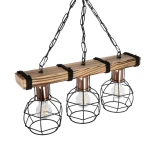 GloboStar® STARLO 201-0006 Vintage Κρεμαστό Φωτιστικό Ράγα Τρίφωτο 3 x E27 IP20 Μπεζ Ξύλο με Μαύρο Μέταλλο - Μ50 x Π16 x Υ23cm