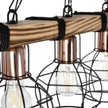 GloboStar® STARLO 201-0006 Vintage Κρεμαστό Φωτιστικό Ράγα Τρίφωτο 3 x E27 IP20 Μπεζ Ξύλο με Μαύρο Μέταλλο - Μ50 x Π16 x Υ23cm