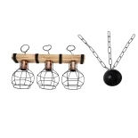 GloboStar® STARLO 201-0006 Vintage Κρεμαστό Φωτιστικό Ράγα Τρίφωτο 3 x E27 IP20 Μπεζ Ξύλο με Μαύρο Μέταλλο - Μ50 x Π16 x Υ23cm