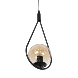 GloboStar® DROP 201-0016 Vintage Κρεμαστό Φωτιστικό Μπάλα Μονόφωτο 1 x E27 IP20 Μαύρο Μέταλλο Με Μελί Γυαλί - Μ20 x Π15 x Υ47cm