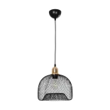 GloboStar® GLOZIA 201-0018 Μοντέρνο Κρεμαστό Φωτιστικό Πλέγμα Μονόφωτο 1 x E27 IP20 Μαύρο & Ροζ Χρυσό Μέταλλο - Μ25 x Π25 x Υ26cm