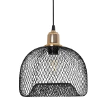GloboStar® GLOZIA 201-0018 Μοντέρνο Κρεμαστό Φωτιστικό Πλέγμα Μονόφωτο 1 x E27 IP20 Μαύρο & Ροζ Χρυσό Μέταλλο - Μ25 x Π25 x Υ26cm