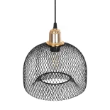 GloboStar® GLOZIA 201-0018 Μοντέρνο Κρεμαστό Φωτιστικό Πλέγμα Μονόφωτο 1 x E27 IP20 Μαύρο & Ροζ Χρυσό Μέταλλο - Μ25 x Π25 x Υ26cm